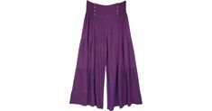 Deep Purple Shirred Waist Button Wide Leg Pants in Clothing - A relaxed pair of long and wide-legged deep purple palazzo pants for any reason. Features: Split-Skirts-Pants, Stonewash, Vacation, Bohemian. Summer Wide Leg Purple Harem Pants, Purple Wide Leg Harem Pants For Summer, Summer Purple Wide Leg Harem Pants, Bohemian Summer Bottoms With Buttons, Purple Cotton Wide Leg Pants For Summer, Summer Purple Cotton Wide Leg Pants, Casual Purple Wide Leg Harem Pants, Purple Wide Leg Pants With Elastic Waistband, Summer Purple Wide Leg Pants