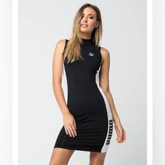 Nwt Puma Bodycon Dress In Black And White, Classy And Flattering On ! Sportswear Outfits, Body Con Dress Outfit, Sporty Dress, Style Punk, Sport Dress, Stretchy Dress, Sporty Outfits, Polyester Dress, Dress Silhouette