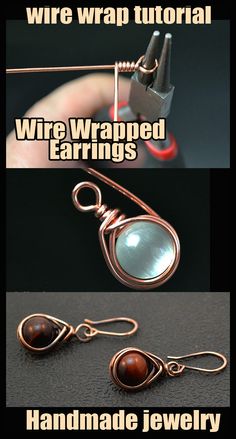 wire wrapped earrings are shown with the words wire wrapped earings on it and an image of