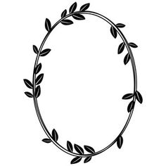 a black and white circular frame with leaves on the edges, in an oval shape