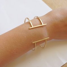 Unique and Beautiful Double T Square Hand-Made Cuff Bracelet - 0177 – Virginia Wynne Designs T Bracelet, Cuff Bracelet Gold, Simple Bangle, Open Bar, Dental Floss, Gold Bracelet Cuff, Bracelet Bangle, Bracelet Collection, Christmas Gifts For Women