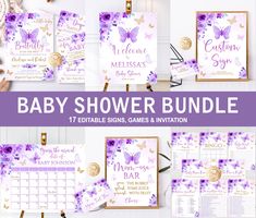 baby shower bundle with purple flowers and butterflies