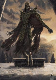 a painting of a creature standing in the snow