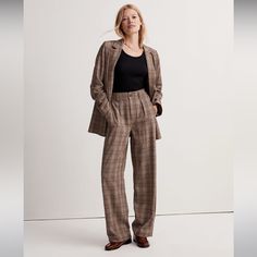 New Without Tags. Never Worn. Crafted Of A Luxe Italian (And Recycled) Fabric, These Straight-Leg Pants Have A Partially Elasticized Waist. Pair With The Matching Blazer For A Wear-All-Day Suit. 12 1/4" High Rise, 20" Straight Leg Opening, 30" Full-Length Inseam. 49% Recycled Polyester/49% Viscose/2% Elastane. Do Well: Made Using Polyester Recycled From Plastic, Which Helps Keep Trash Out Of Landfills. Import. Item Ni612 Faux Leather Jeans, Tie Waist Jumpsuit, Denim Projects, Balloon Pants, Flowy Pants, Wide Leg Linen Pants, Eclectic Fashion, Plaid Pants, Madewell Denim