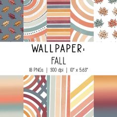 the wallpaper fall paper pack is shown in various colors and sizes, including oranges,