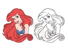 the little mermaid is sitting next to her mother's tail, and she has long red hair