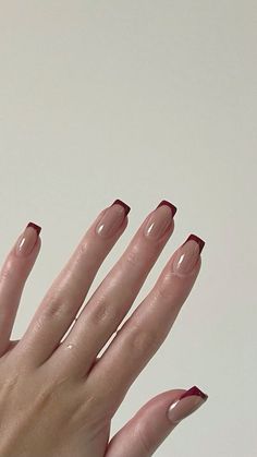 French Nails Fall, Square Manicure, Red French Nails, Coffin Ombre, Winter Nail Trends, 2024 Colors, Maroon Nails, Red French, Nail Tape