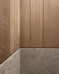 the corner of a bathroom with wood paneling