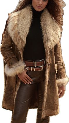 Fall Leather Fur Coat With Faux Fur Trim, Brown Leather Fur Coat With Faux Fur Lining, Brown Leather Long Fur Coat, Luxury Brown Leather Fur Coat, Brown Leather Fur Coat With Faux Fur Trim, Luxury Leather Fur Coat With Faux Fur Trim, Coyote Fur, Hair Trim, Promo Gifts