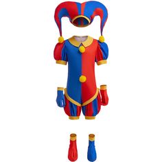 an inflatable clown costume is shown on a white background