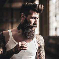 Badass Hairstyles, Hipster Hairstyles Men, Beard And Tattoos, Men With Moustache, Bart Styles, Hairstyles For Guys, Hairstyles Reference, Men Beards, Man With A Beard