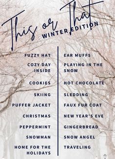 this is an image of the winter holiday list