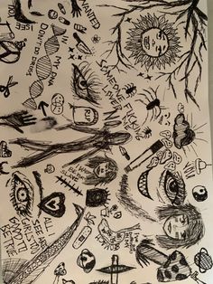 a drawing on paper with many different things in it