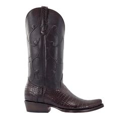 Men's Brown Nile Crocodile Cowboy Boot 7 Toe by R. Watson RW9001-1 R. Watson presents these chocolate Nile crocodile and chocolate cowhide exotic western boots. These boots have a corded stitch pattern, R. Watson comfort system, all leather stacked heel, counters, solid steel shank, and 10 iron outsole. 13? total in height. Heel: Roper, Walking, Western Top: Cow Top Color: Chocolate Vamp Nile Crocodile Vamp Color: Chocolate Are you a fan of simplicity? Well, you're in luck because these boots ar Cow Tops, Boot Jack, Nile Crocodile, Boys Cowboy Boots, Western Top, Top Cow, Girl Cowboy Boots, Lucchese Boots, Twisted X Boots