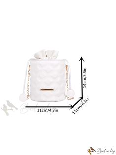 3 Chic White Bucket Bag As Gift, Chic White Bucket Bag For Gift, Trendy White Bucket Bag As Gift, Drawstring Bucket Bag, Chain Pattern, White Details, Bird In Bag, Bag Bag, Polyester Material