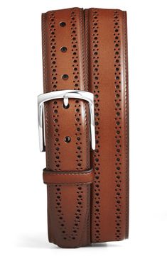 Lines of traditional two-size broguing frame this belt styled from polished fine-grain Italian leather to offer a smart finish to any formal ensemble. Leather Handcrafted in USA from imported materials Castle Modern, Outfit For Wedding, Howl Pendragon, Classic Lifestyle, Gentlemen Wear, Tan Belt, Boot Barn, Winter Outwear, Men's Belts