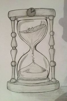 pencil drawing of an hourglass with sand running through it