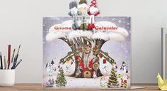 a greeting card with an image of a christmas tree and snowmen in the background