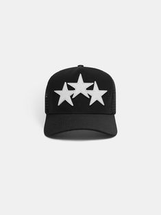 AMIRI 3 Stars Trucker Hat in Black White White Baseball Hat, Y2k Hat, Black Snapback, Black Y2k, Vintage Jerseys, Crossbody Tote Bag, New Sneakers, Crossbody Tote, Cool Socks