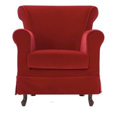 a red chair that is sitting up against a white background