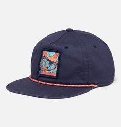 A vintage-inspired 5-panel snap-adjustable hat. Adjustable Navy Snapback Hat, Adjustable Navy Hat With Flat Bill, Casual Navy Adjustable Snapback Hat, Navy Adjustable 5-panel Baseball Cap, Adjustable Navy Flat Bill Hats, Navy Adjustable Baseball Cap With Flat Brim, Navy Adjustable Snapback Hat With Flat Bill, Navy Adjustable Hat For Travel, Navy Flat Bill Snapback Hat For Outdoor