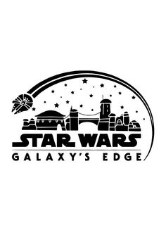 star wars galaxy's edge logo with the city skyline in the background and stars above it