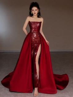 Красивое платье, которое можно найти в китайском приложении " 1688" Red Gala Dress Classy, Red Evening Gown, Hot Prom Dress, Wall Workout, Dress Bride, Sequined Dress, Glamour Dress, Ball Gowns Evening