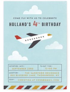 a birthday card with an airplane in the sky