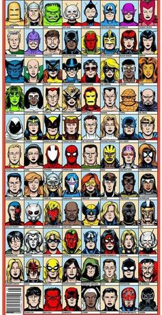 an image of many different characters in the comic book, all with their names on them