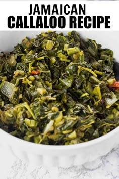 a white bowl filled with cooked collard greens