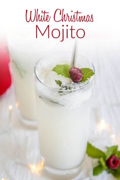 two glasses filled with white christmas mojito