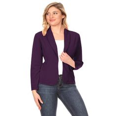 MOA COLLECTION is committed to providing each customer with the highest standard of customer service. Size: 1X.  Color: Purple.  Gender: female.  Age Group: adult.  Pattern: solid. Dressy Jeans, Moa Collection, Blazer Outfit, Open Front Blazer, Long Blazer, Work Wear Women, Casual Office, Womens Blazers, Long Sleeve Blazers