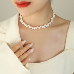 IRREGULAR PEARL NECKLACE Baroque Pearl Choker Necklace In Pearl White, Baroque Pearl White Choker Necklace, Pearl White Baroque Pearl Choker Necklace, Pearl White Beaded Necklaces With Clavicle Chain, Pearl White Choker With Pearl Pendant, Pearl White Choker With Pearl Charm, Pearl White Choker Necklace With Pearl Charm, Pearl Choker Necklace With Pearl Charm, Baroque Pearl Choker Necklace With Pearl Drop