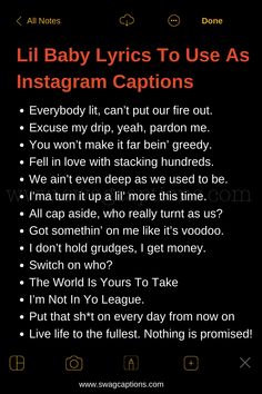 an image of a text message with the caption'ill baby lyrics to use as instagram captions