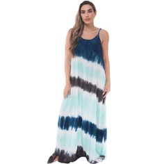 COMPLEMENT THE SUN WITH A WHOLE LOT OF STYLE Designed to Impress Looking for the perfect dress to highlight that sunny vacation? Or to wear out whenever the beautifully warm weather creeps in? The Riviera Suns tie dye maxi dress is just what you need! With its beautiful patterns, relaxed flowy fit, and comfortably soft woven rayon challis fabric, this summer dress will make any sunny day that much more brighter. And its perfect for wearing out to the beach too! Simply slip it over your swimsuit Sundresses Women, Long Sundress, Sundress Summer, Beach Coverup Dress, Challis Fabric, Spaghetti Strap Maxi Dress, Tie Dye Maxi Dresses, Tie Dye Maxi, Maxi Dress Navy