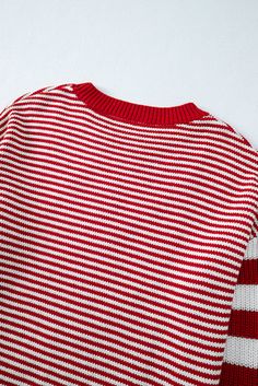 Expertly crafted, this Red Stripe Geometric Textured Drop Shoulder Sweater is a must-have for any fashion-forward individual. Made with a unique textured design and bold red stripes, this sweater is sure to make a statement. Its drop shoulder style adds a modern touch, while the soft fabric provides ultimate comfort. Elevate your wardrobe with this versatile and stylish sweater. Size Chart (INCH) Sizes US Sizes Euro Sizes UK Sizes Bust Hem_Width Shoulder Sleeve_Length Length Relax Relax Relax Re Red Crew Neck Outerwear For Winter, Red Crew Neck Outerwear For Spring, Red Acrylic Outerwear For Fall, Red Knit Tops For Winter, Red Knitted Outerwear For Spring, Red Knit Top For Christmas, Red Knit Outerwear For Spring, Red Crew Neck Winter Outerwear, Red Acrylic Outerwear For Winter