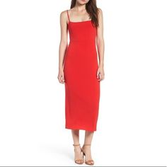 Nwt From Nordstrom Bust Fully Lined Square Neckline 90’s Style Red Midi Dress With Spaghetti Straps For Brunch, Red Spaghetti Strap Midi Dress For Brunch, Red Casual Midi Dress For Night Out, Red Midi Dress For Day Out, Casual Red Midi Dress For Night Out, Fitted Red Midi Dress For Day Out, Red Casual Midi Dress For Evening, Red Midi Dress For Night Out In Spring, Red Midi Dress With Spaghetti Straps For Date Night