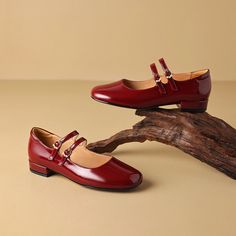 Olivia Mark - Classic Mary Jane Low Heel Pumps with Button Detail Leather Shoes Girly Fits, Rough Heels, Low Heel Pumps, Pig Skin, Heel Pumps, Wine Red, Olivia Mark, Button Detail, Low Heels