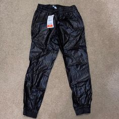 Brand New Leather Pants Zara Leather Joggers, Casual Zara Pants For Streetwear, Trendy Zara Bottoms For Streetwear, Sporty Pants For Spring Night Out, Sporty Pants For Night Out In Spring, Long Black Jumpsuit, Zara Leather Pants, Leather Joggers, Floral Print Jumpsuit