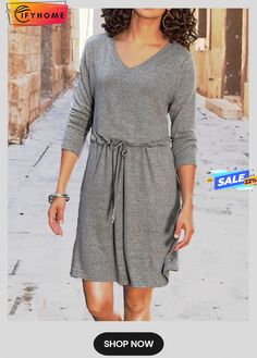 Cotton Blends Loosen Casual Dress Everyday Dresses Casual, Stretchy Dress, Mini Short, Home Items, Short Mini Dress, Dresses Shoes, Types Of Dresses, Shoulder Length, Gray Dress