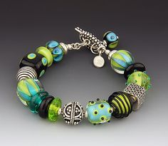 Jungle Pants Bracelet by Dianne Zack (Beaded Bracelet) Lampwork Bracelets, Handmade Charm Bracelets, Bracelets Tutorial, Lampwork Bead Jewelry, Lampwork Jewelry, Glass Beads Jewelry, Beads Bracelet Design, Handmade Jewelry Necklace, Handmade Glass Beads