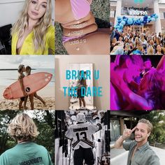 a collage of photos with people and surfboards