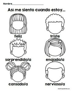 the spanish language worksheet for children to learn how to read and draw faces