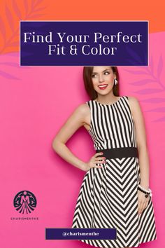 a woman standing in front of a pink background with the words find your perfect fit & color