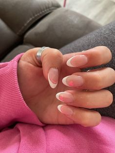 French Tips With Pattern, French Tips With Design Almond, Cute Nail Designs French Tip, Cute French Nails Ideas, French Tip Nails Almond, Almond Nail Tips, Preppy Nails, At Home Nails, Graduation Nails