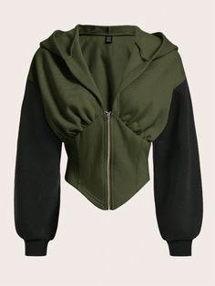 Women's Color Block Asymmetrical Hem Hoodie With Zipper Front,Long Sleeve Tops Army Green Casual  Long Sleeve Knitted Fabric Colorblock Zip Up Slight Stretch  Women Clothing, size features are:Bust: ,Length: ,Sleeve Length: Casual Vest, Clothing Size Chart, Womens Clothing Sizes, Winter Wear, Casual Jacket, Casual Fall, Long Sleeve Sweatshirts, Sweatshirt Fashion, T Shirt Dress