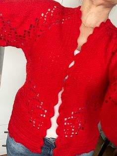 It is a cardigan that will be a nice Christmas gift. It is completely handmade and ready for sale. Half sleeve is a hexagonal cardigan. It can be washed at 30-35 degrees. s m l is compatible with all sizes. You can ask all your curiosity about the cardigan. I wish you a happy shopping.💐 Ebru Canbey 💕@ebruli_orgudesign Red Crochet Long Sleeve Cardigan, Red Crochet Cardigan For Spring, Handmade Red Long Sleeve Cardigan, Red Knitted Cardigan, Cardigan Handmade, Gift For Sister, Gift For Mother, Best Christmas Gifts, Crochet Cardigan