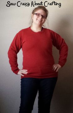 a woman standing in front of a white wall with the words sew crazy about crafting