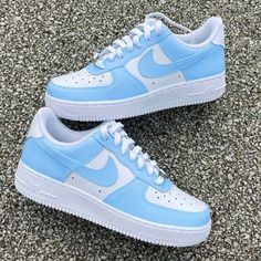 Get your one-of-a-kind, authentic Air Force 1's customized to perfection. Our shop stands out as the premier destination for bespoke sneakers. Why Choose Us? Genuine Air Force 1's: We start with authentic Air Force 1's to ensure the highest quality. Tailored to You: Every pair is made to your exact specifications. Message us with your unique design ideas. Handcrafted Excellence: Our designs are meticulously crafted and painted by hand using specialized leather paint, then sealed with an acrylic Blue Air Force 1, Air Force Baby, Zapatillas Nike Air Force, Tenis Air Force, Custom Nike Air Force 1, Nike Shoes Women Fashion, Custom Nike Air Force, Pretty Sneakers, Shoes For School