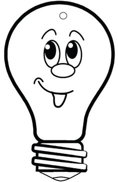 a black and white drawing of a light bulb with a smile on it's face